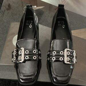 Mix No. 6 Shiny Black Loafers with Silver Accents
